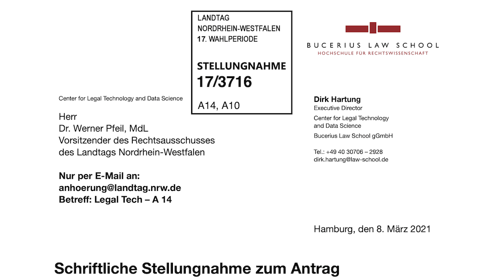 Statement on Legal Technology Education for the North Rhine-Westphalia state legislature (in German)